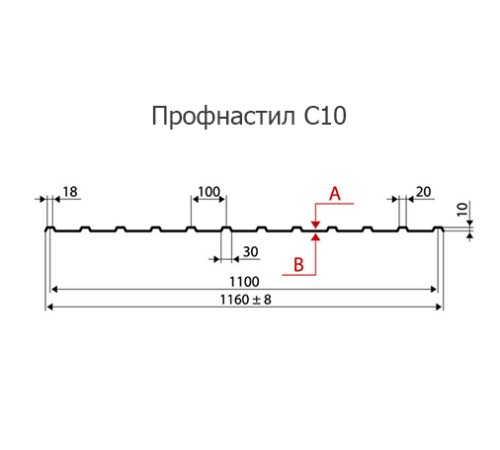 Продольно гнутый профнастил для укрытий конвейеров С10ПГ-1160, 1,0, оцинкованный