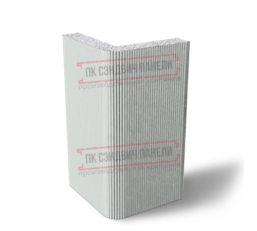 Угловая сэндвич-панель вертикальная из пенополистирола, 0.5/0.5, ширина 1000 мм, толщина 30 мм, RAL7035
