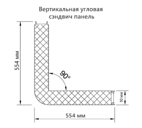 Угловая сэндвич-панель вертикальная из пенополистирола, 0.5/0.5, ширина 1000 мм, толщина 10 мм, RAL5002