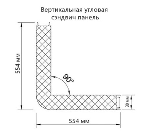 Угловая сэндвич-панель вертикальная из минеральной ваты, 0.5/0.5, ширина 1000 мм, толщина 30 мм, RAL6002