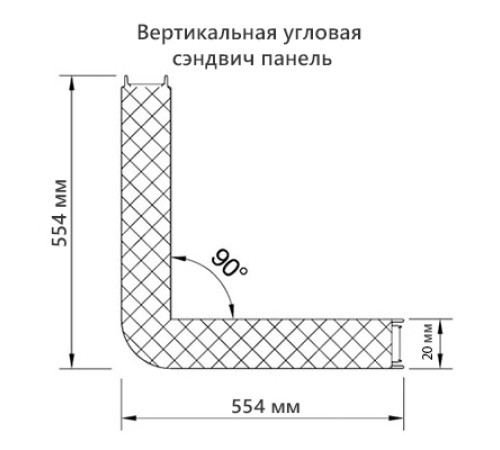 Угловая сэндвич-панель вертикальная из минеральной ваты, 0.5/0.5, ширина 1000 мм, толщина 20 мм, RAL6002