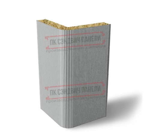 Угловая сэндвич-панель вертикальная из минеральной ваты, 0.5/0.5, ширина 1000 мм, толщина 60 мм, RAL9006