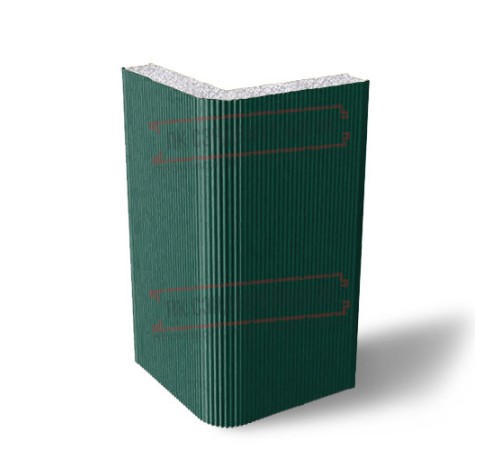 Угловая сэндвич-панель вертикальная из пенополистирола, 0.5/0.5, ширина 1000 мм, толщина 20 мм, RAL6005