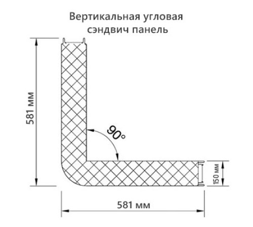 Угловая сэндвич-панель вертикальная из пенополистирола, 0.5/0.5, ширина 1000 мм, толщина 150 мм, RAL7004