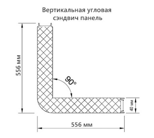 Угловая сэндвич-панель вертикальная из пенополиуретана, 0.5/0.5, ширина 1000 мм, толщина 40 мм, RAL7004